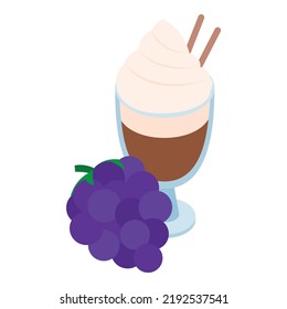 Vitamin Cocktail Icon isometrische Vektorgrafik. Obstschokoladenglätte und Brombeere. Sommergetränk, Nachtisch, gesunde Ernährung