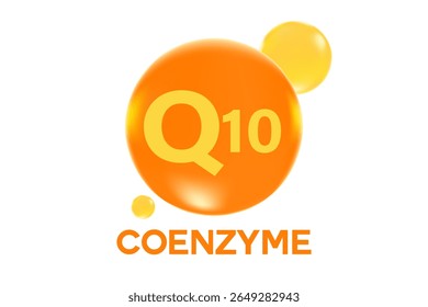 Vitamin Coenzyme q10 icon, glowing 3D molecule bubble isolated, transparent background. Healthy supplement nutrition, beauty product banner, vector infographic design element