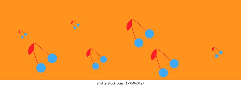 Vitamin Colorful Repeat Orange Bright Print Fruit Wallpaper. Retro Vintage Berries Blue Textile Summer Sweet Design Background. Cherries Pattern Spring Dessert Illustration Tasty Cute Red Ornament.