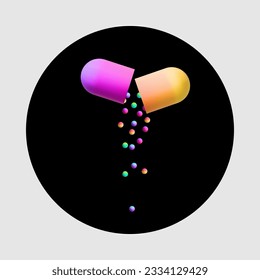 Vitamin-Komplex von 3D-Pilzkapseln und Vitaminen farbige Blasen für Nahrungsergänzungsmittel und gesunde Lifestyle-Werbegestaltung Vorlage. Vektorgrafik