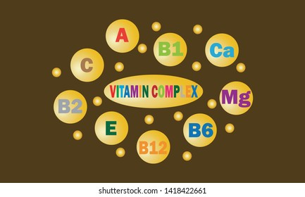 Vitamin complex colorful vector capsule tablets. A sign of various vitamins in bright rainbow colors. Meds for advertisements. Medical images. Vector illustration