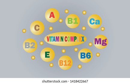 Vitamin complex colorful vector capsule tablets. A sign of various vitamins in bright rainbow colors. Meds for advertisements. Medical images. Vector illustration