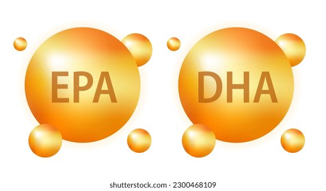 Vitamin complex EPA DHA realistic icon, tablet capsule. Vitamin shining pill capsule icon. Shining golden substance drop. Meds ads. Beauty treatment nutrition skin care design. Vector illustration