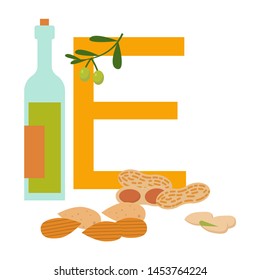 Vitamin complex of icons. Diet infographic poster. Vitamin E.