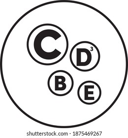 Icono de línea compleja de vitamina, Parte del conjunto de iconos médicos, Iconos C B D E, Icono de vitaminas de estimulación inmune, conjunto de iconos de línea