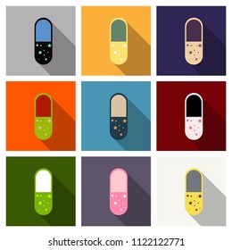 Vitamin complex of pill capsule lifestyle advertising design template. A, B and ascorbic acid C and PP or vitamin D pill