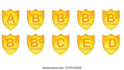 Conjunto de complejo vitamínico. Ilustración vectorial