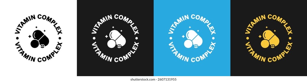 Vitamin Complex - vector stamp for supplement packaging labeling.
