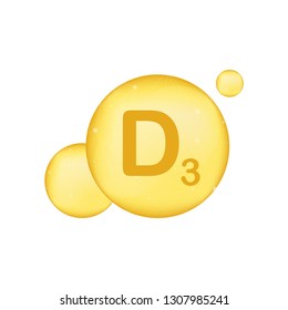 Vitamin D 3 gold shining icon. Ascorbic acid. Vector stock illustration
