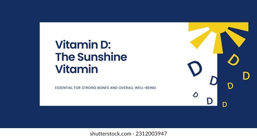 Vitamin D Banner on White and Blue Background. Stylish Banner with Text and Icons for Healthcare and Medical