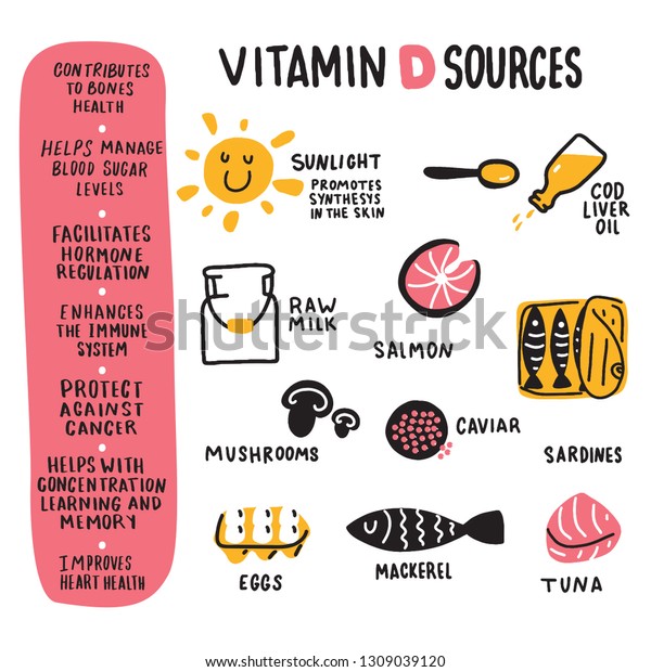 Vitamin D Benefits Food Hand Drawn Stock Vector (Royalty Free) 1309039120
