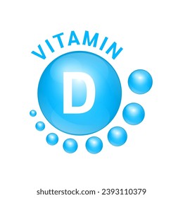 Vitamin D blauer Stoff Zeichen Symbol. Realistisches Design, kleiner Kreis um sich herum. Einzeln auf weißem Hintergrund. Persönliche Pflege, Beauty-Konzept. Medizinisches Gesundheitssymbol von Thiamin. Vektorgrafik EPS10.