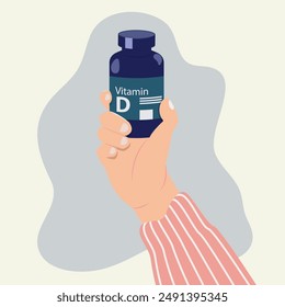 Vitamin D bottle held  by hand design vector