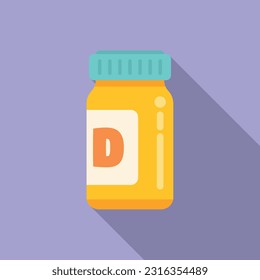 Vitamin D bottle icon flat vector. Food nutrition. Diet skin