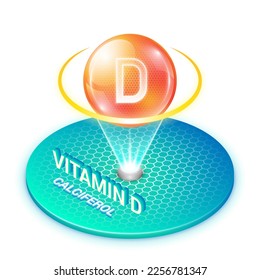 Vitamin D Calciferol Fat Soluble Isometric Sphere Hologram Science Icon Symbol Isolated on White Background for Science Medical