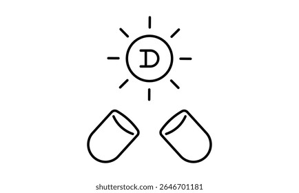 Vitamin D capsule outline icon isolated on transparent background flat vector illustration. EPS 10