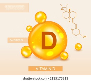 Vitamin D concept. Trace elements, components for nutrition and diet. Health care and active lifestyle. Poster or banner for medical site, chemo formulas. Cartoon isometric vector illustration