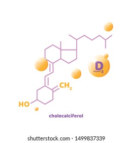 Vitamin D, D3 vector. 2 November - Vitamin D day. Vector illustration with chemical formula in trendy colours: purple, orange, blue. Liquid vector colorful abstact shapes. Health.