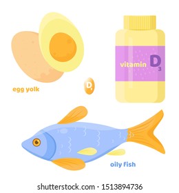 Vitamin D, D3 vector. 2 November - Vitamin D day. Vector illustration in trendy colours: purple, orange, blue. Liquid vector colorful abstact shapes. Food.