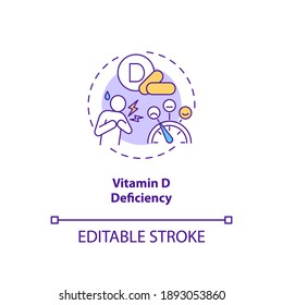 Vitamin D deficiency concept icon. SAD cause idea thin line illustration. Getting rickets risk. Soft, bend bones. Unintentional weight gain. Vector isolated outline RGB color drawing. Editable stroke