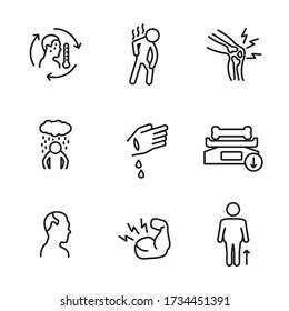 Vitamin D deficiency symptoms thin line icon set. Vector.