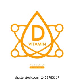 Vitamin D dropper icon red with surrounding molecules form simple line. Isolated on a white background. Medical symbol concept. Design for use on web app mobile and print media. Vector.