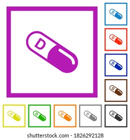 Vitamin D flat color icons in square frames on white background