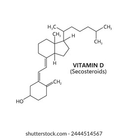 Vitamin D-Formel, chemische Struktur von Secosteroiden aus Vektorgrafik oder Nahrung, Chemie, Medizin, Bildung und Gesundheit. Cholecalciferol und Ergocalciferol molekulare Verbindungen