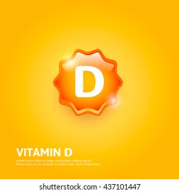 Vitamin D glossy label or icon. Vector illustration