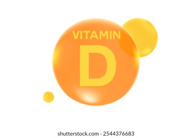 Vitamina D brillante elemento de molécula 3D o burbuja aislada, fondo transparente. Rico fluido naranja, color amarillo que fluye burbujas, suplemento de productos de la piel Anuncio, presentación, diseño de infografía