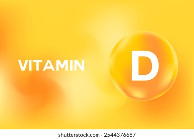 Vitamin D glowing 3D molecule element or bubble, watercolor gradient background. Rich fluid orange, yellow color flowing bubbles, supplement products banner, presentation, infographic design