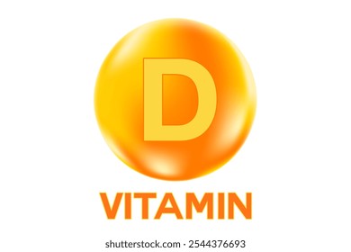 Vitamin D glühendes 3D-Molekül-Element oder Blase einzeln, transparenter Hintergrund. Reiche Flüssigkeit orange, gelbe Farbe fließende Blasen, ergänzen Haut Produkte Banner, Präsentation, Infografik-Design