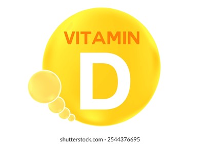 Vitamin D glowing 3D molecule element or bubble isolated, transparent background. Rich fluid orange, yellow color flowing bubbles, supplement skin products banner, presentation, infographic design