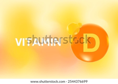 Vitamin D glowing 3D molecule element or bubble, watercolor gradient background. Rich fluid orange, yellow color flowing bubbles, supplement products banner, presentation, infographic design