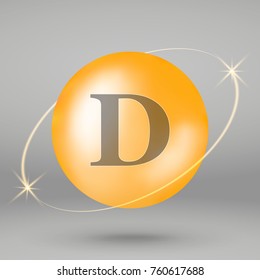 Vitamin D gold icon. drop pill capsule. Vitamin complex design