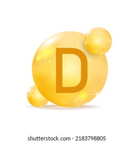 Vitamin D golden icon. Drop vitamin pill capsule.