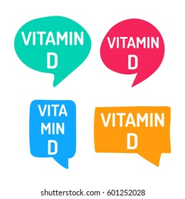 Vitamin D. Hand drawn speech bubbles. Vector set of icon illustration on white background.
