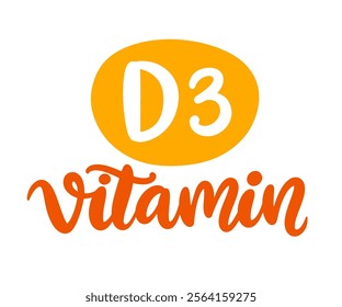 Vitamin D hand lettering modern calligraphy logo badge design outline icon. Vector illustration. Medicine healthcare emblem