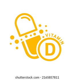 Vitamin D icon orange in capsule form simple line. Isolated on a white background. Medical symbol concept. Design for use on web app mobile and print media. Vector EPS10 illustration.