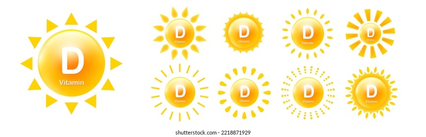 Vitamin D icon set with Sun. Vector D3 signs illustration EPS10