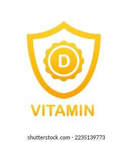 Icono de vitamina D con sol y escudo aislado en fondo blanco. Ilustración del vector