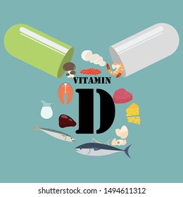 Vitamin D illustration on the blue background. Vector illustration