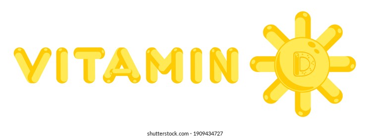 Vitamin D illustration with shining sun. Isolated vector illustration on white background. Banner.