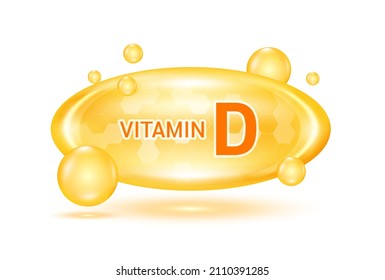 Vitamin D and minerals complex. Glossy vitamins pills capsules. Pill, Healthy food supplement. Medical scientific and healthcare concept. Isolated on white background 3D Vector EPS10.