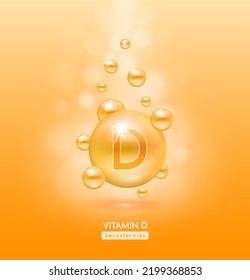 Vitamin D orange ball fall to ground serum vitamins complex. Beauty treatment nutrition skin care design. Medical and scientific concepts. 3D Realistic Vector EPS10.