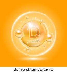 Vitamin D orange and translucent dome. Vitamins complex collagen. Beauty treatment nutrition skin care design. Medical and scientific concepts. 3D vector EPS10.