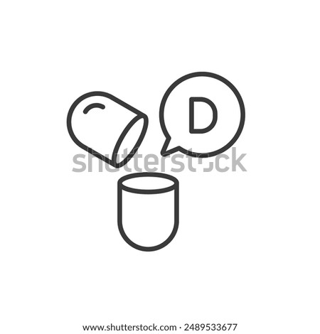 Vitamin D pill capsule linear icon, nutritional supplement, healthcare concept, pharmaceutical industry, isolated linear vector illustration