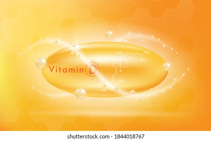 Vitamin D. Pill capsule. vector EPS10 illustration on orange background.