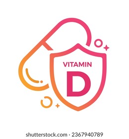 Vitamin D Pill Shield icon Logo Protection, Medicine heath Vector illustration