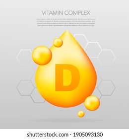 Vitamin D shining pill capcule icon. Shining golden substance drop. Meds ads. Beauty treatment nutrition skin care design. Vector illustration